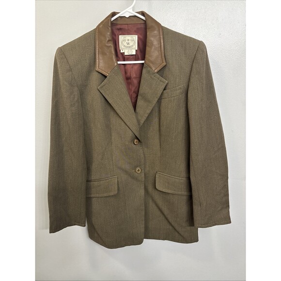 Wathne Jackets & Blazers - Wathne Women’s 100% Wool Jacket Coat With Leather Collar And Sleeve Patch Size 6